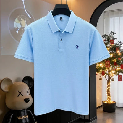 Men’s 100% Cotton Polo Shirt - Luxury Short Sleeve Golf Top with Embroidered Pony Design for Summer Casual Fashion