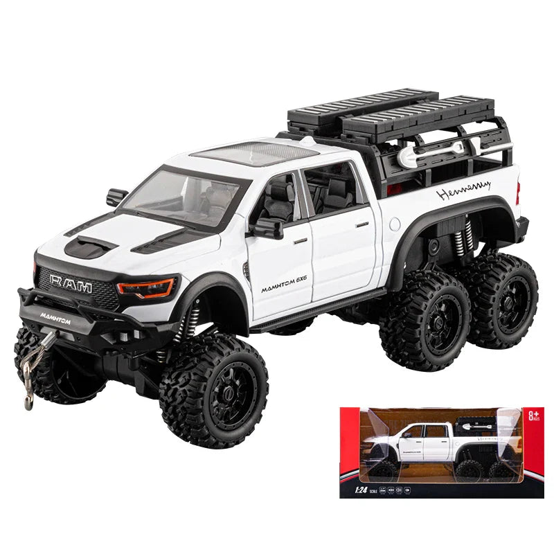 1:24 Dodge Mammoth RAM 1000 TRX 6x6 Diecast Model Car – Metal Alloy Toy with Lights for Kids & Collectors Gift