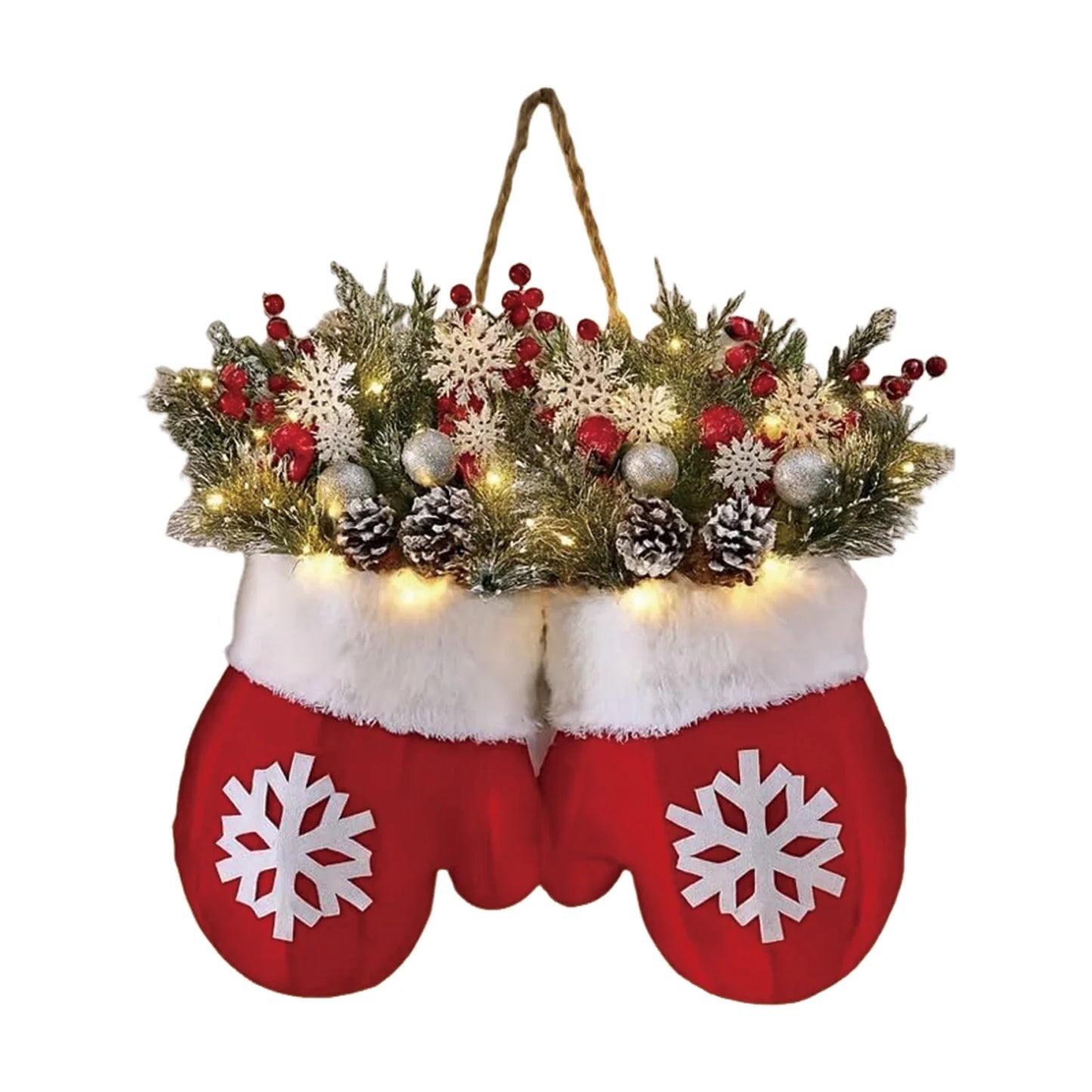 2025 Christmas Glove-Shaped Artificial Flower Garland Wreath — Window & Door Holiday Decoration