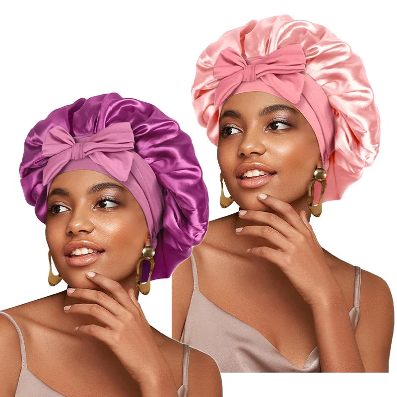 New Satin Sleeping Hat for Women – Stretchy Tie Band, Adjustable Night Shower Cap, Hair Head Cover Bonnet Turban