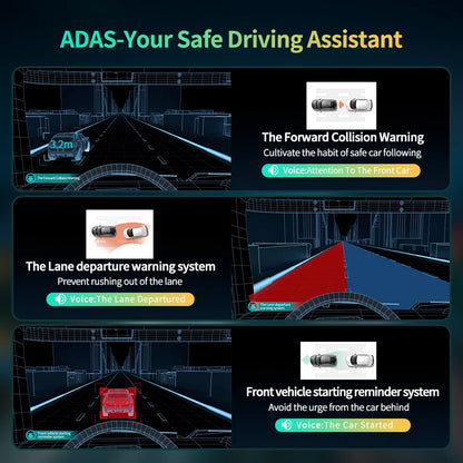 11.3" Imagebon H50 Dash Cam — 4K, 3-Channel, ADAS, Wireless CarPlay & Android Auto, Time-Lapse & 24H Parking Monitor Black Box