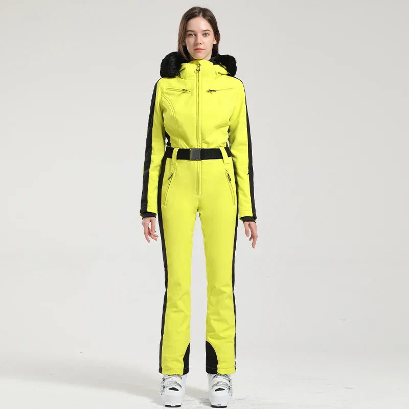 Gsou Women’s Winter Snow Jumpsuit – One-Piece Ski Suit, Thermal Waterproof & Windproof Outdoor Sportswear for Snowboarding