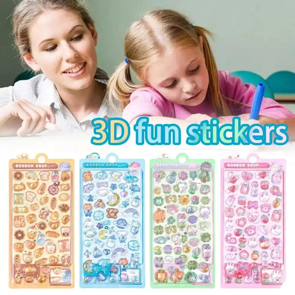 3D Relief Jelly Stickers - Cute Cartoon Animal Candy Ghost Rabbit DIY Stickers for Phone Case, Diary & Stationery Decor