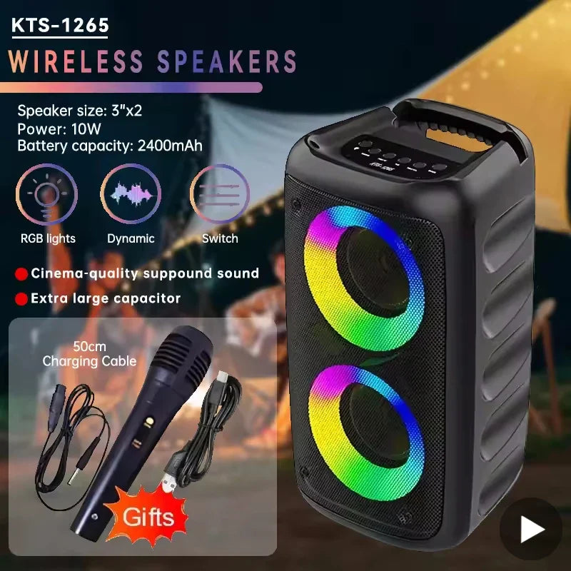 Wireless Karaoke Bluetooth Speaker - Portable Subwoofer with Microphone, FM Radio, LED Lights & TWS