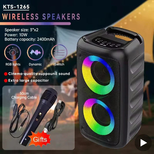 Wireless Karaoke Bluetooth Speaker - Portable Subwoofer with Microphone, FM Radio, LED Lights & TWS
