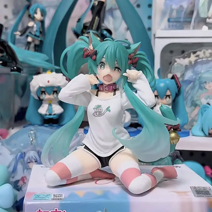11cm Hatsune Miku Desktop Action Figure – Cute Neko T-Shirt Anime Figurine, Kawaii Girl Model Toy Gift