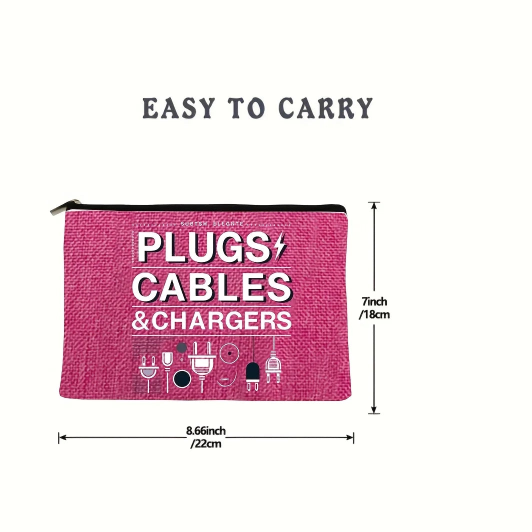 Cute Cable & Charger Organizer Pouch - Zipper Storage Bag for Makeup, Cosmetics, Tech Accessories, and Travel