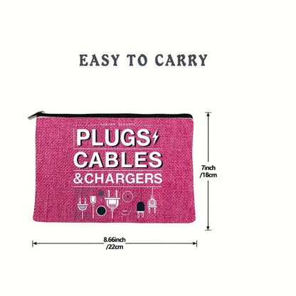 Cute Cable & Charger Organizer Pouch - Zipper Storage Bag for Makeup, Cosmetics, Tech Accessories, and Travel