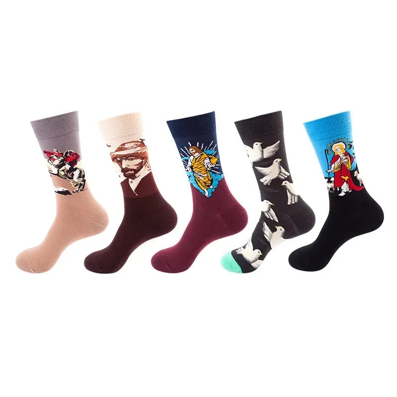 5-Pair Funny Printed Sports Socks - Harajuku Hip Hop Casual Fashion Socks for Men & Women