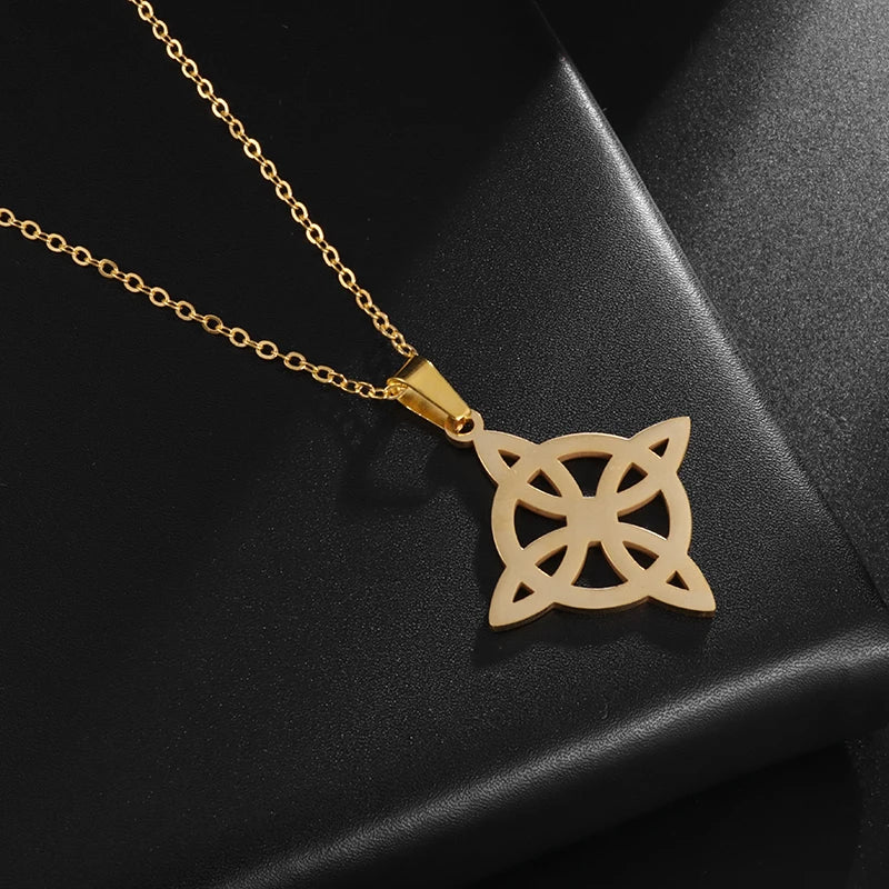 Witchcraft Witch Knot Necklace - Irish Trinity Knot Triple Spiral Pendant, Stainless Steel Ankh Cross Pentagram Amulet Jewelry