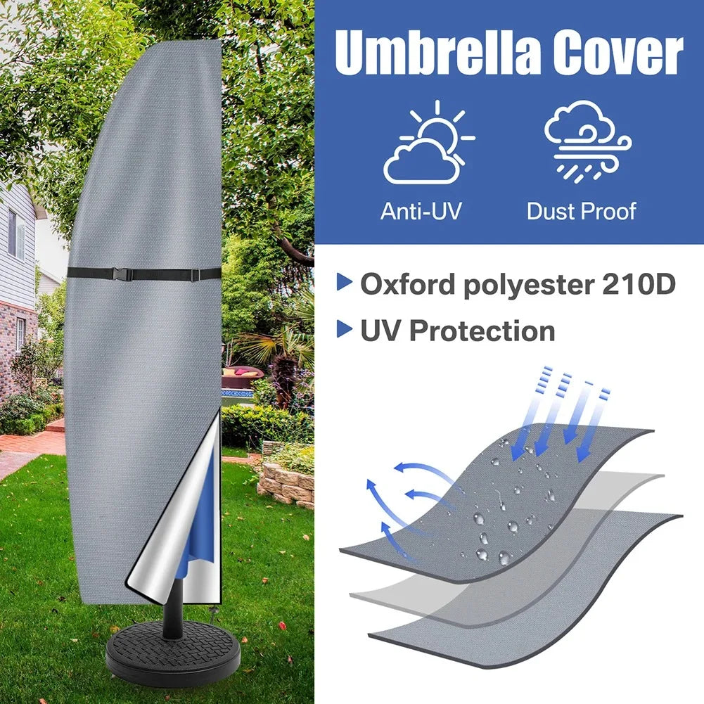 Waterproof Patio Umbrella Cover – Outdoor Banana & Straight Style Parasol Protector – Fits Cantilever Umbrellas Up to 12–14 Feet