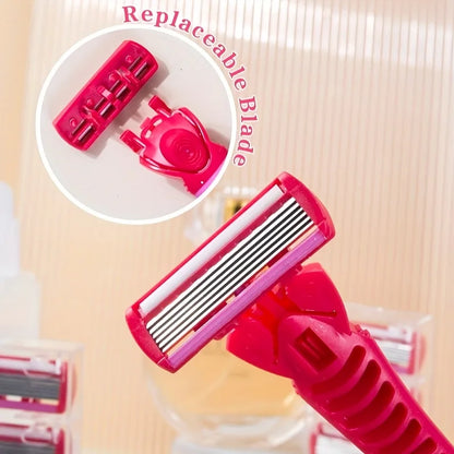 Women’s Manual Safety Razor Set – 1 Handle + 18pcs 6-Layer Stainless Steel Replaceable Blades