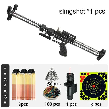 80lbs Telescopic Long-Pole Slingshot – All-Metal Powerful Laser Hunting Sling Shot with Accessory Mount