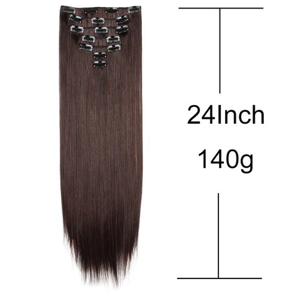 WIGSIN 24 Inch Synthetic Hair Extensions - 7PCS Long Straight Clip-In Hairpieces for Women in Black and Blonde Styles