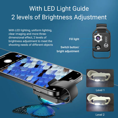 100X/200X Microscope Phone Lens with Clip – Magnifier for Plants, Insects, Hair, Skin, Jewelry & Jade Inspection