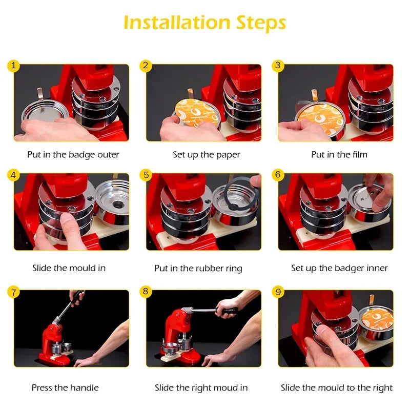 100 Sets Round Badge Pin Button Maker Machine - 25/32/37/44/58MM, DIY Punch Press Machine, Manual Badge Parts Consumables