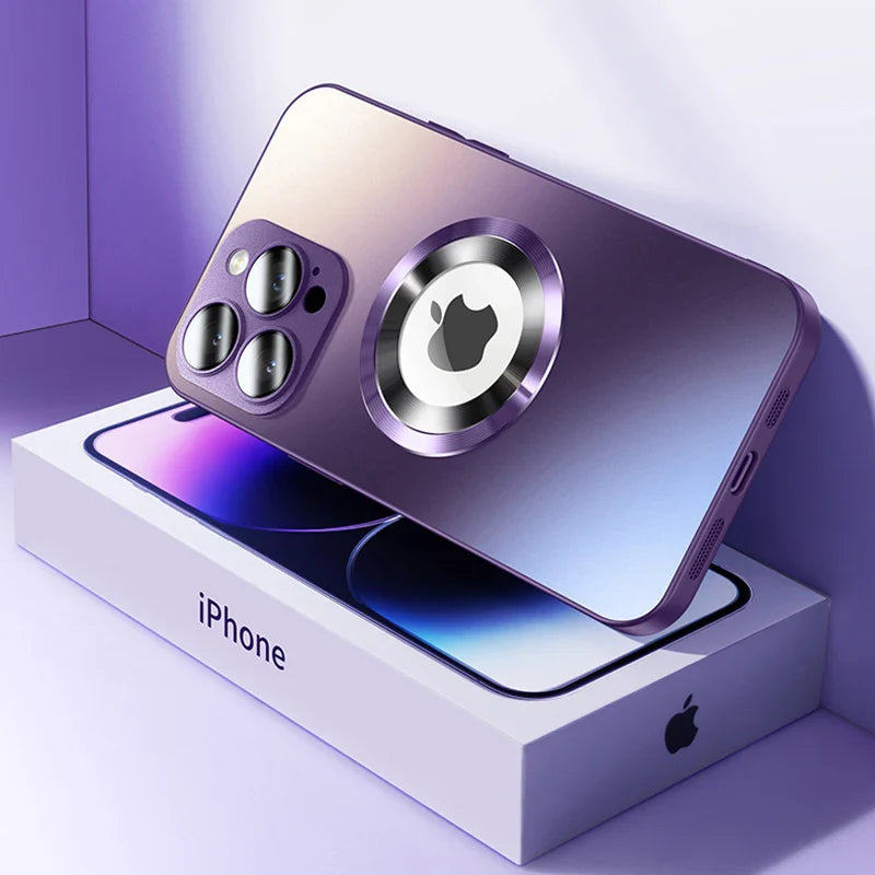 Tempered Glass Matte MagSafe Case — Shockproof Magnetic Wireless Charging Cover for iPhone 14–16 Pro Max