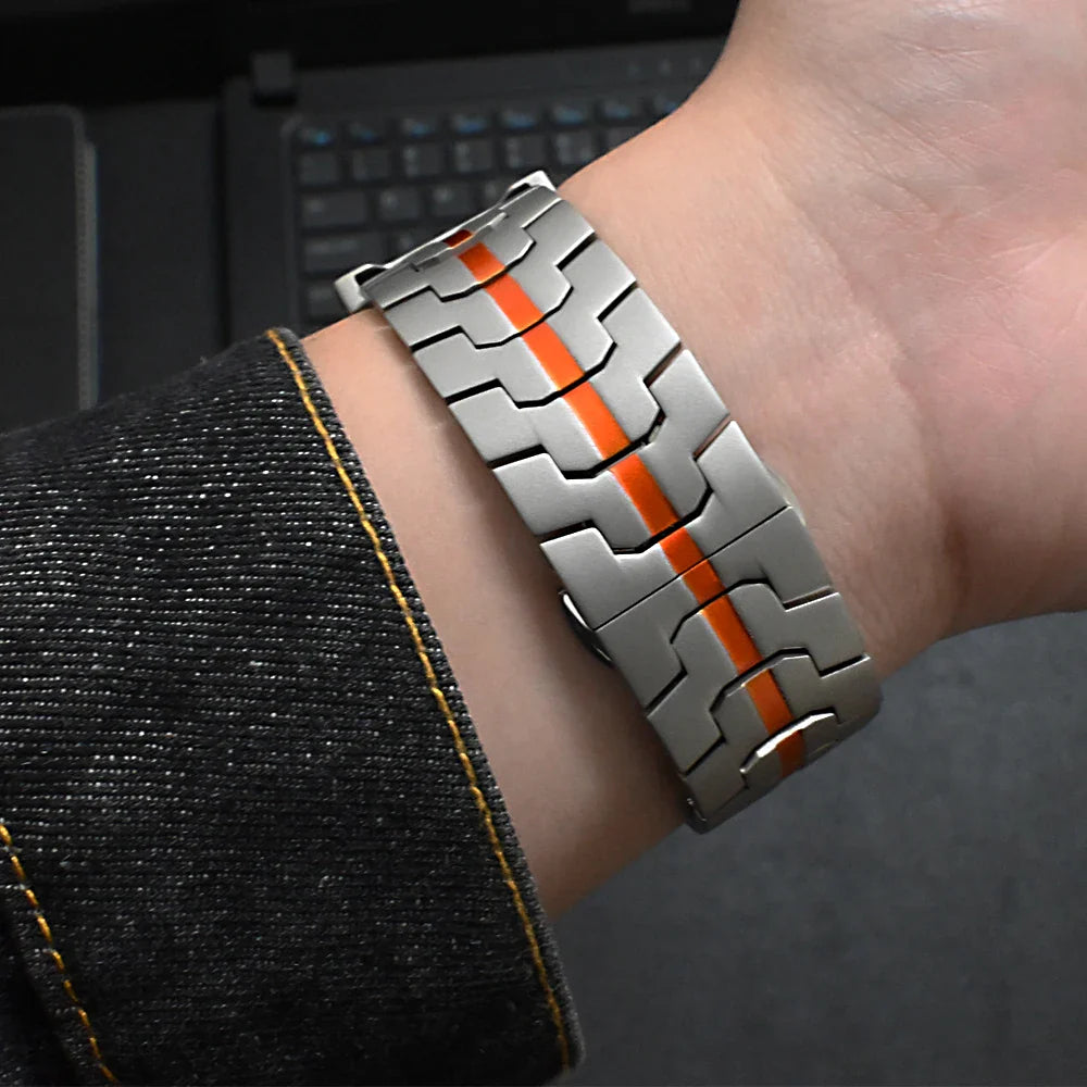 Luxury Titanium Color Band for Apple Watch – 49mm, 45mm, 44mm, 42mm, Stainless Steel Bracelet for iWatch Series Ultra 2, 9, 8, 7, SE, 6, 5, 4