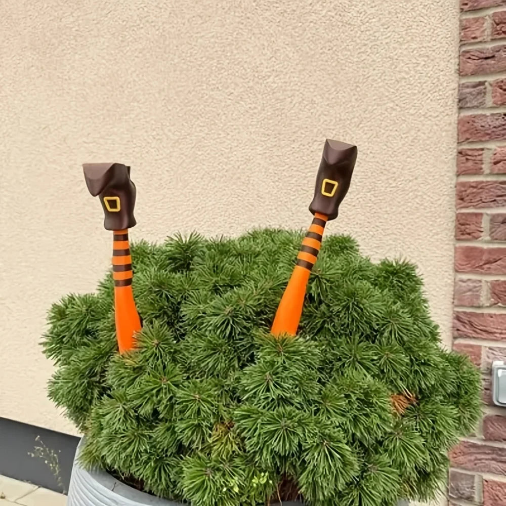 DIY Witch Leg Garden Decorations - Gothic Plant Pot Fence Cards & Lawn Decor for Potted Plants and Courtyard Displays