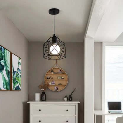 Modern LED Pendant Light - Iron Gold Black Minimalist Metal Cage Pendant Lamp - Living Room, Restaurant, Shop, Bar Fixture Decoration