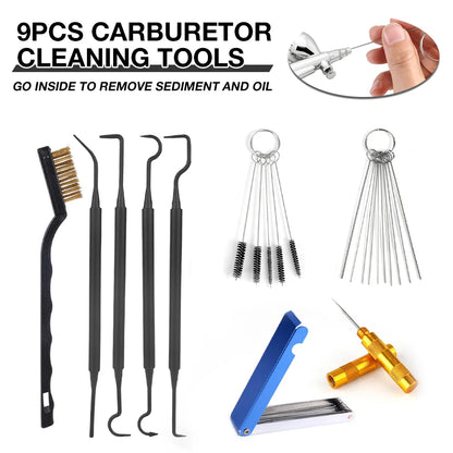 9-Piece Carburetor Cleaning Kit - Brushes & Tools for Motorcycles, Chainsaws & Small Engines