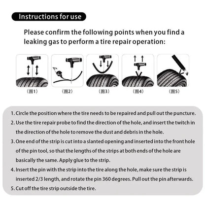 Car Repair Tool Kit – Emergency Tubeless Tire Repair, Glue & Garage Tool Set with Storage Bag