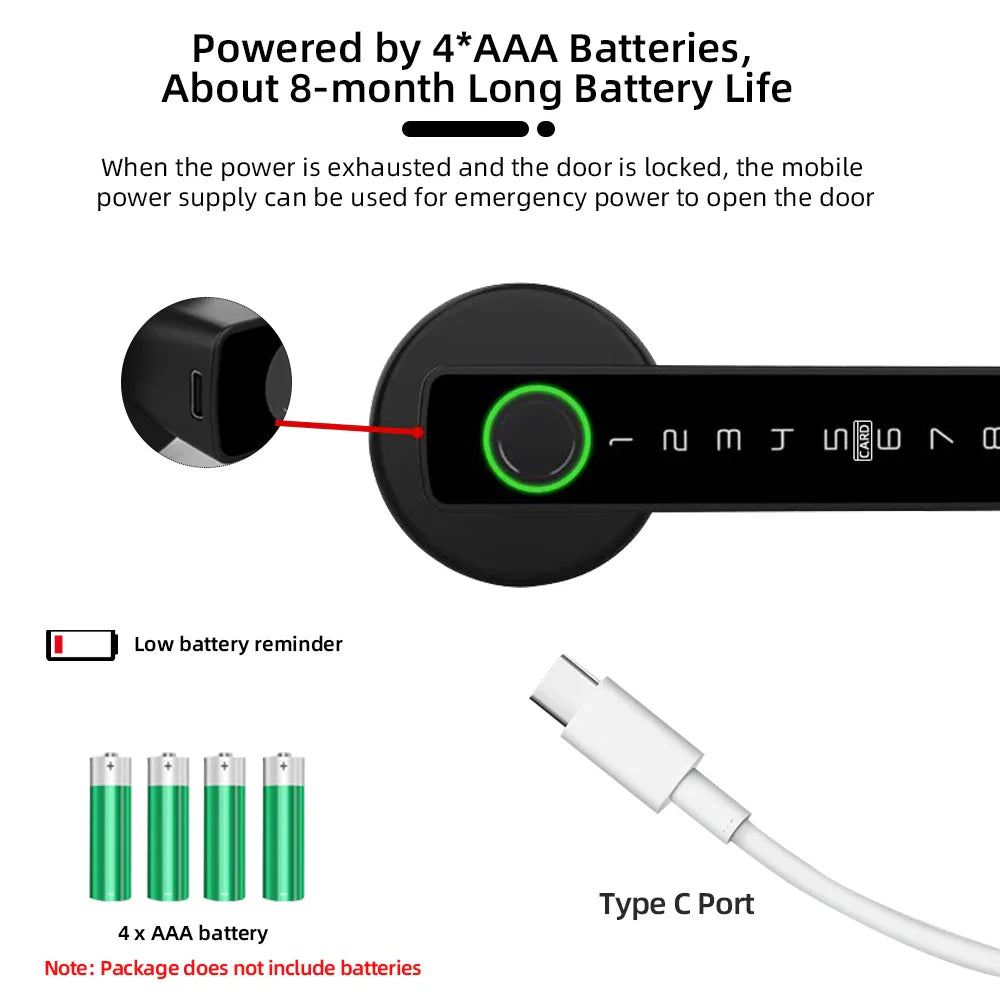 RAYKUBE Tuya BLE Fingerprint Digital Door Lock – Password, Key, IC Card & Smartlife App Unlock