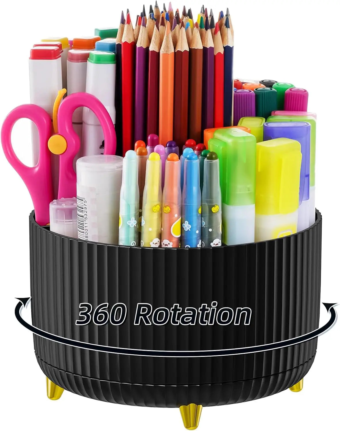 5 Compartment Rotating Pen Holder - 360° Desktop Organizer Caddy for Office, Home & Art Supplies