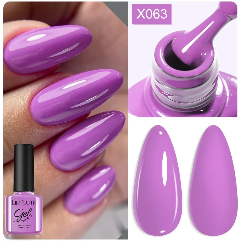 LILYCUTE Solid Color Gel Nail Polish 7ml - Semi-Permanent Soak Off UV LED Gel Varnish for Nail Manicure Art