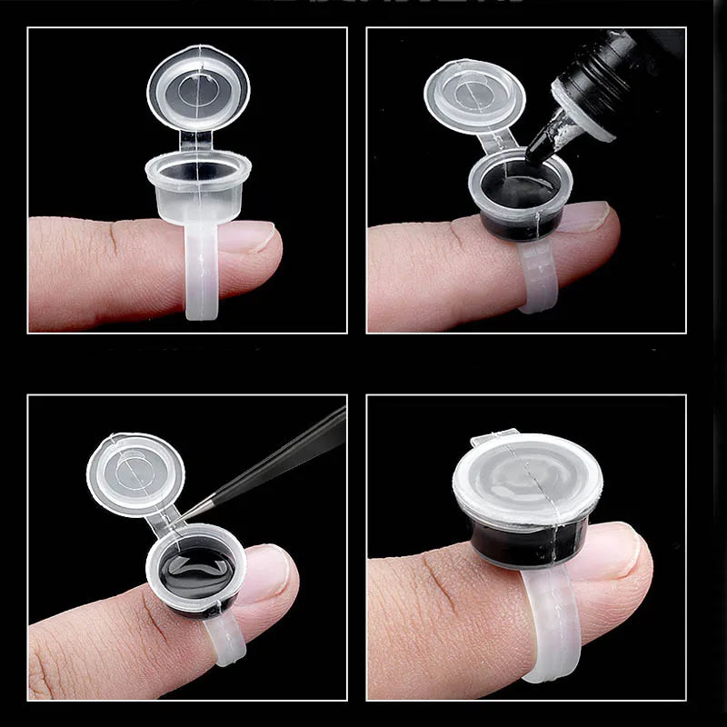 50pcs Disposable Tattoo Ink Ring Cups – Microblading & Permanent Makeup Pigment Caps for Eyebrow & Lip Tattoo Supplies Accessories
