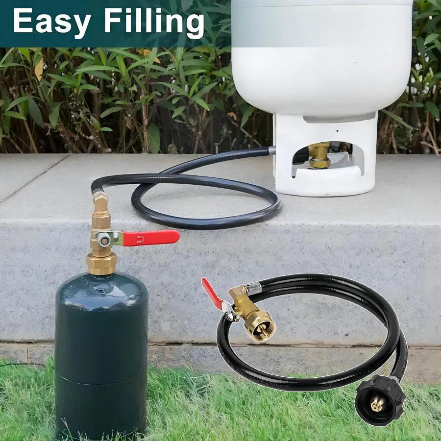 Propane Tank Refill Adapter Kit - 3ft Hose with Safety Shutoff Valve for 1 lb Bottles