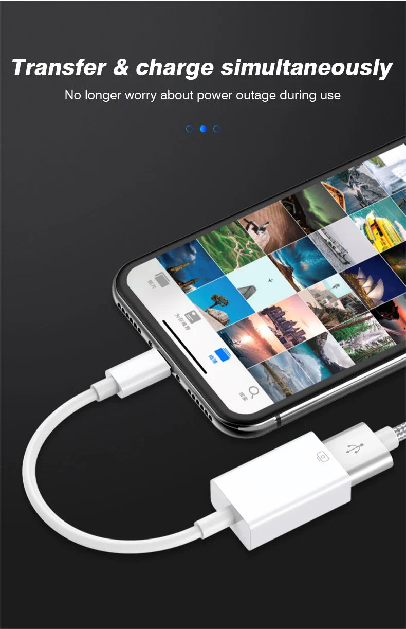 8-Pin to USB 3.0 OTG Adapter Cable – For iPhone 14/13/12/11/XR/XS/8/7 & iPad iOS 13+, Supports Mouse, Camera & Card Reader
