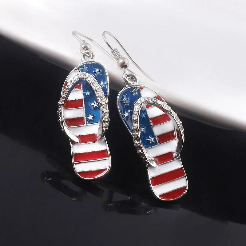 American Flag Drop Earrings - USA Patriotic Red White Blue 4th of July Jewelry Accessories for Women