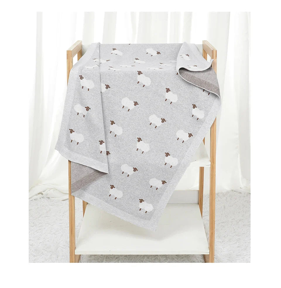Baby Cotton Knitted Blanket 90x70cm – Newborn Swaddle Wrap for Boys & Girls, Stroller & Nursery Cuddle Quilt