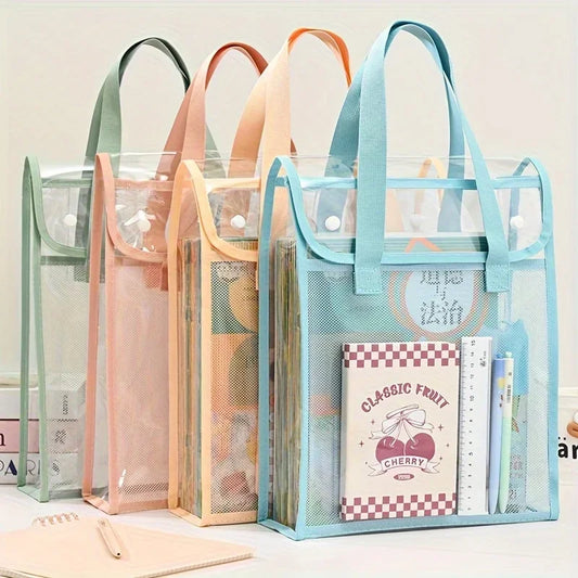 Transparent PVC Double Layer Tote Bag - Wide Storage Book Bag for Students & Supplies