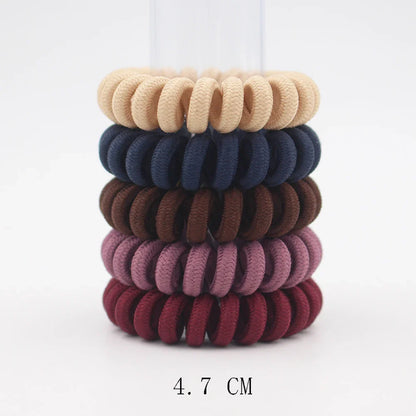 5Pcs Matte Spiral Hair Bands - Fashion Telephone Wire Elastic Hair Ties Stretchable Cord Rubber Bands for Women & Girls
