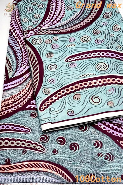 African Real Wax Print Fabric - Grand Original Ankara Blue Cotton Wax Material 6 Yards for Stylish Dresses & Uniforms