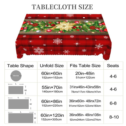 Christmas Printed Tablecloth - Holly Berry, Bow & Snowflake Holiday Dining Cover for Kitchen, Home & Terrace Decor