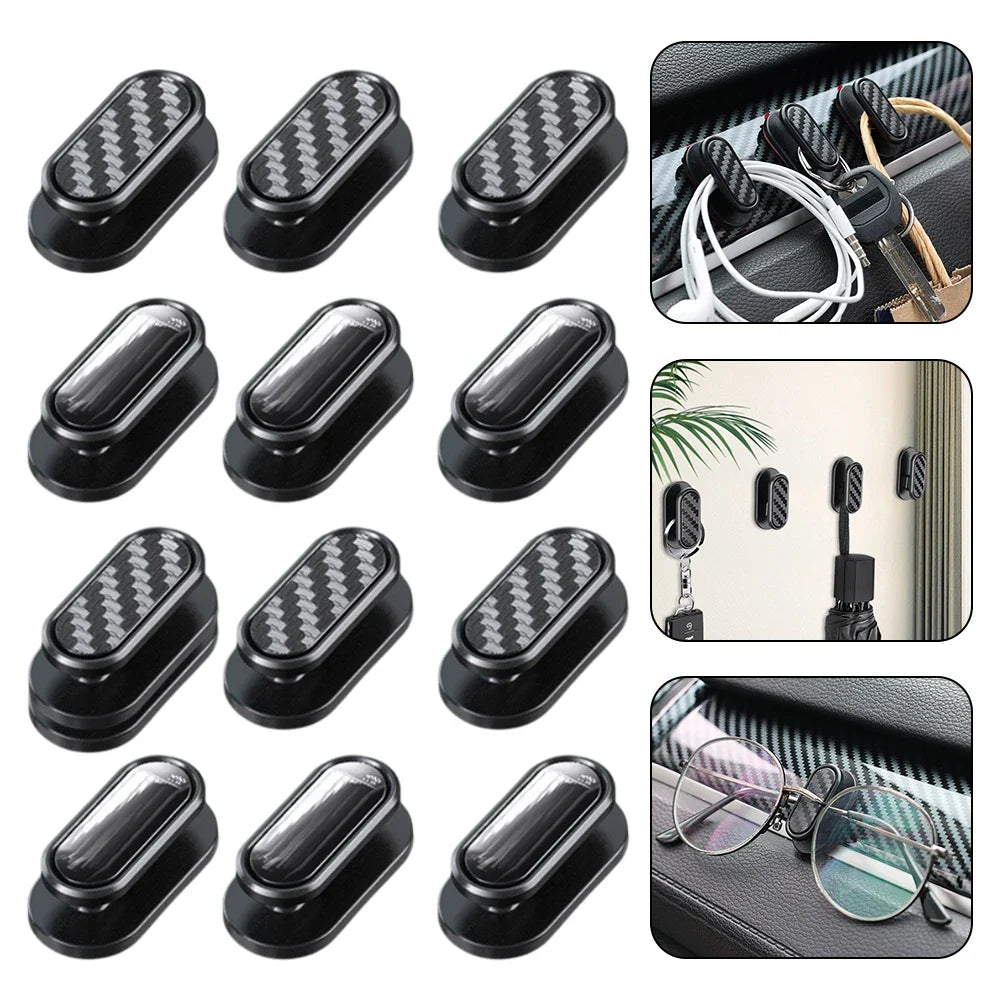 Car Invisible Small Hooks - Carbon Fiber Self-Adhesive Dashboard Wall Hook for USB Cables, Headphones, & Key Storage