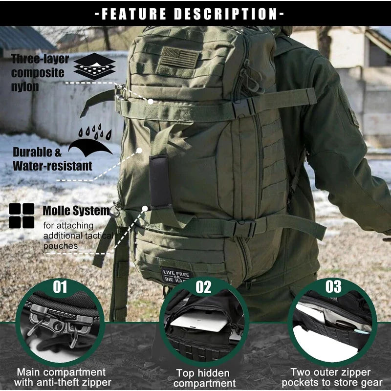 LQARMY Tactical Military Backpack – 30L/45L/80L 3-in-1 Gym, Camping, Travel Bag