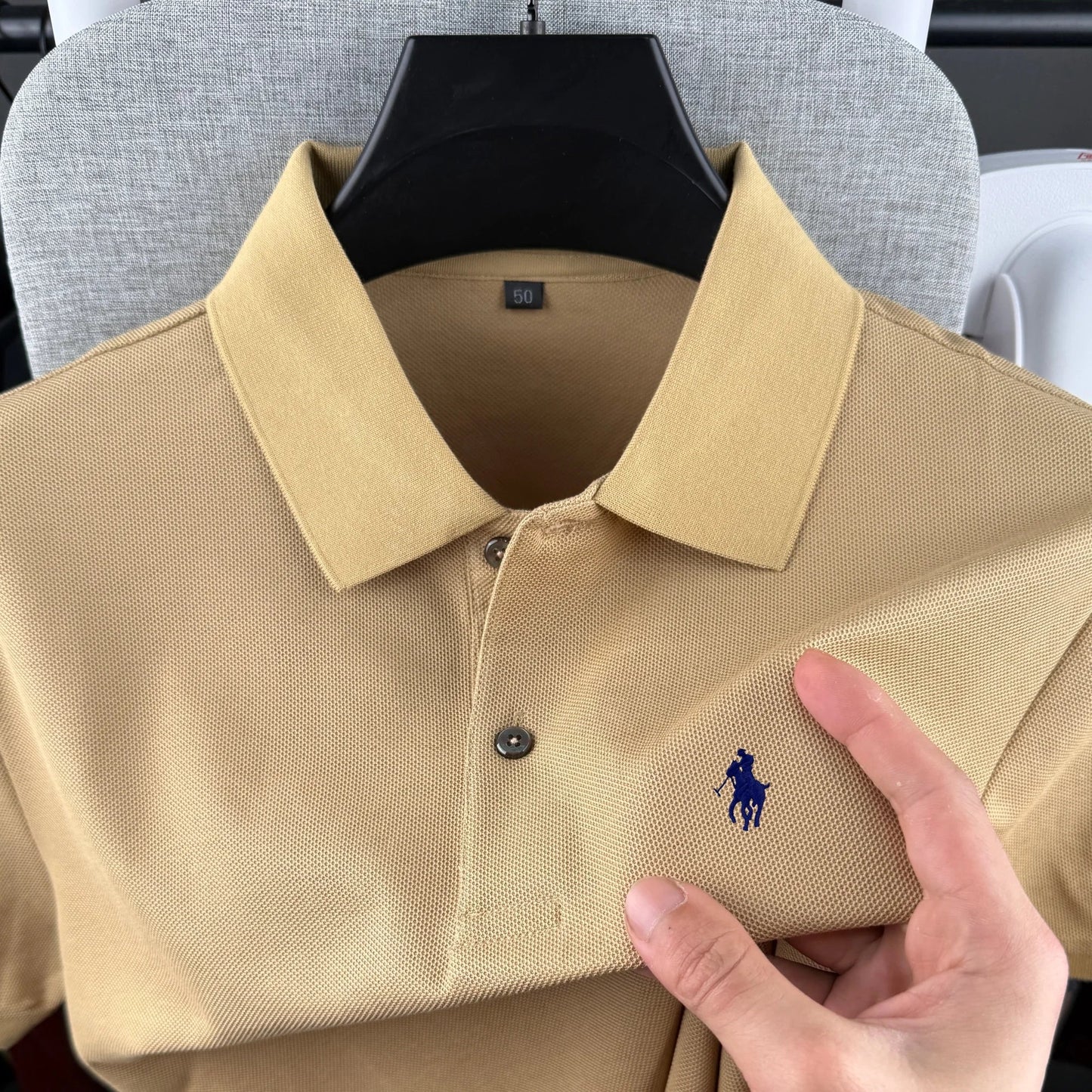Men’s 100% Cotton Polo Shirt - Luxury Short Sleeve Golf Top with Embroidered Pony Design for Summer Casual Fashion