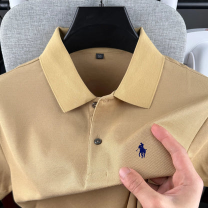 Men’s 100% Cotton Polo Shirt - Luxury Short Sleeve Golf Top with Embroidered Pony Design for Summer Casual Fashion