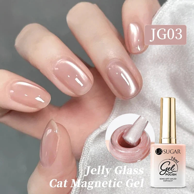 UR SUGAR Jelly Pink Cat Magnetic Gel Nail Polish 15ml - Glitter Ice Effect Soak Off UV LED Semi-Permanent Manicure Gel