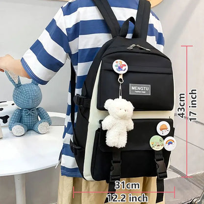 5PCS Backpack Set for Girls – Fashionable High-Capacity Waterproof School, Laptop & Travel Bags