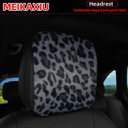 Leopard Print Faux Fur Car Headrest Cover - Soft Decorative Pillowcase for Stylish Interior Comfort