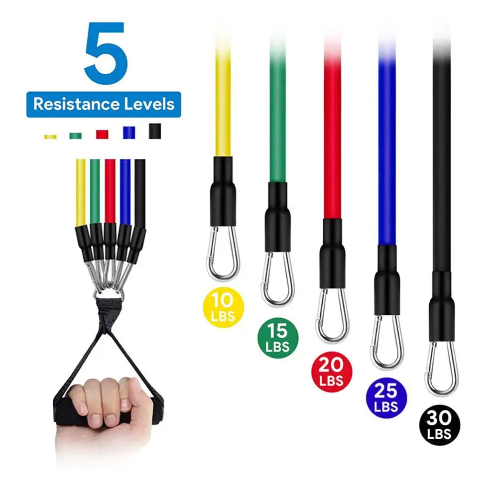 11Pcs Elastic Resistance Bands Set for Fitness, Bodybuilding & Home Gym Workouts