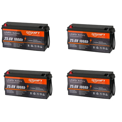 Qidianfy 25.6V 100Ah/200Ah LiFePO4 Battery - 100A Built-In BMS Deep Cycle Power for RV, Solar, Marine & Off-Grid Backup