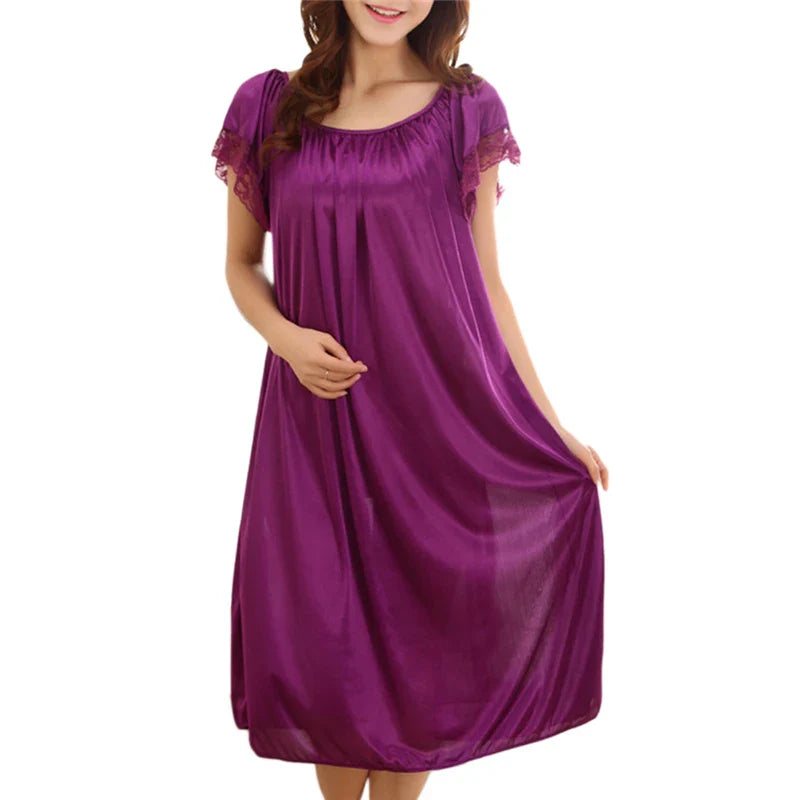 Women’s Lace Patchwork Nightgown – Long Sleepwear Dress for Casual Homewear