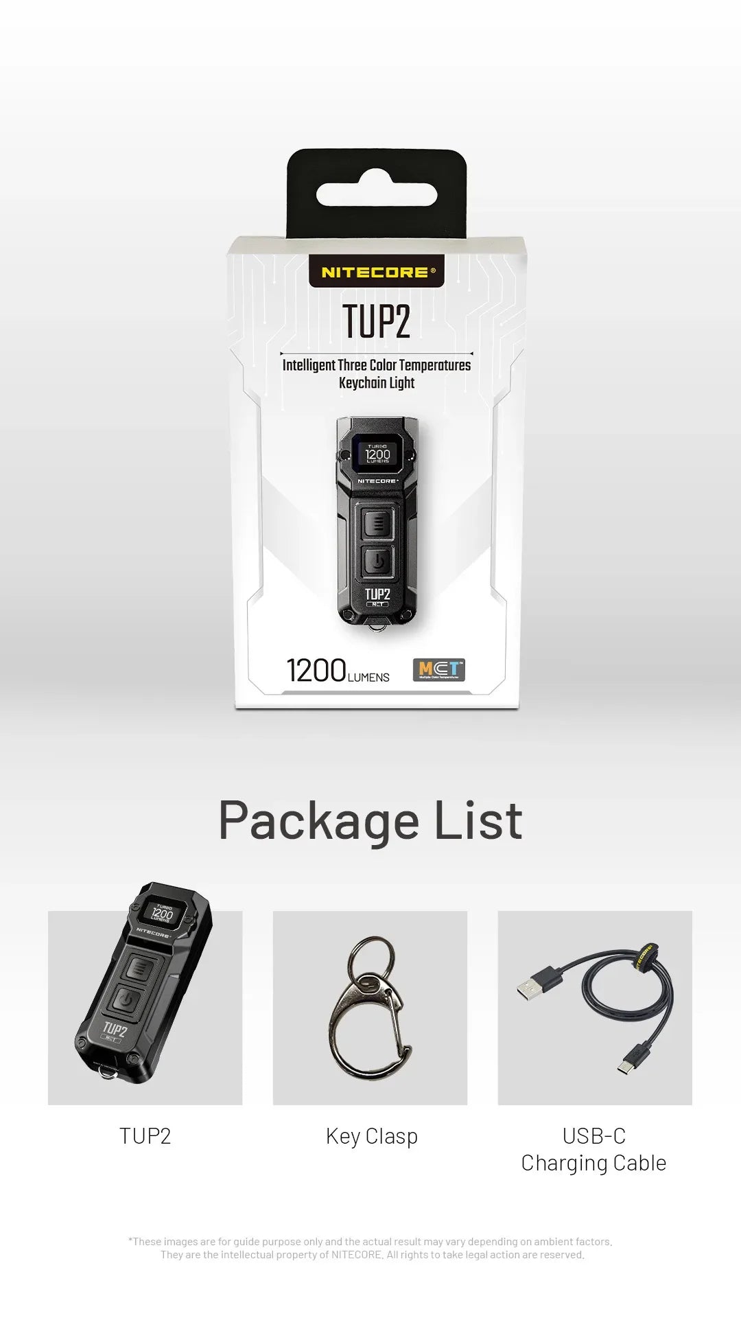 NITECORE TUP2 Mini EDC Keychain Flashlight – USB-C Rechargeable 1200 Lumen for Camping