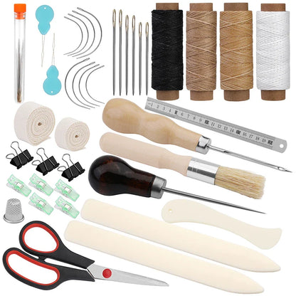 KRABALL Hand Bookbinding Tools Kit — 33/41/49pcs DIY Craft Supplies with Paper Awl, Steel Curved Needles, Ruler & Wax Thread